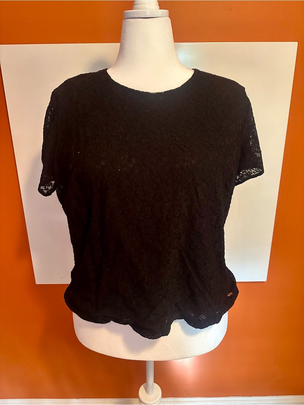 Kate Hill Woman Black Floral Lace Short Sleeve Top Blouse - Size 2X